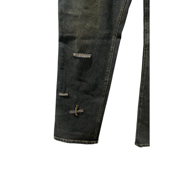 Ane' V Y2k Vintage Rhinestone Safety Pin Denim Blue Jeans Size 10 Bling Distress - Picture 5 of 9